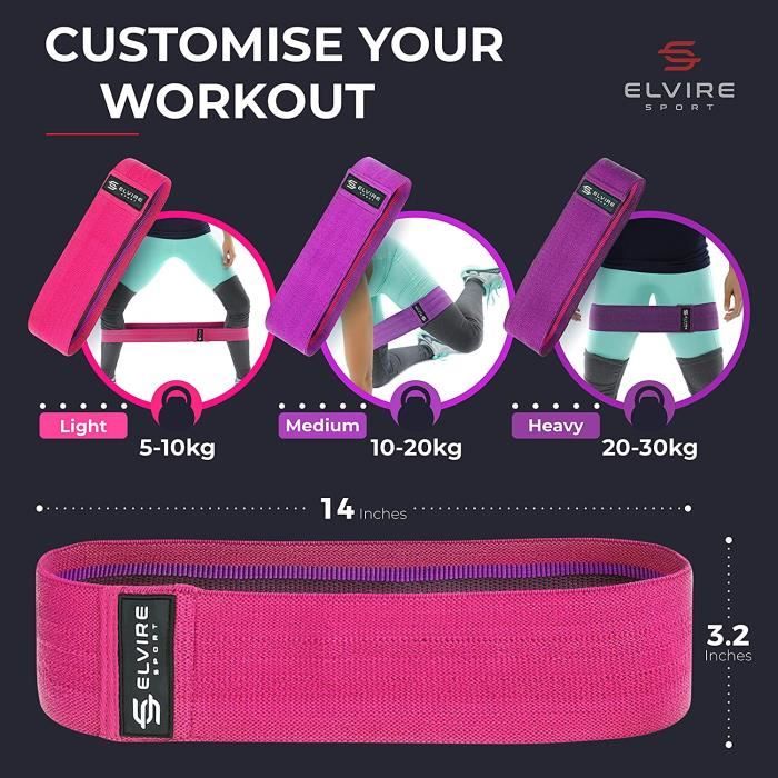 ELVIRE SPORT Fitness Elastic Band Set of 3 Elastic Muscle Building for Glutes Hips and Legs Fabric Resistance Band for Yoga Cdiscount Sport