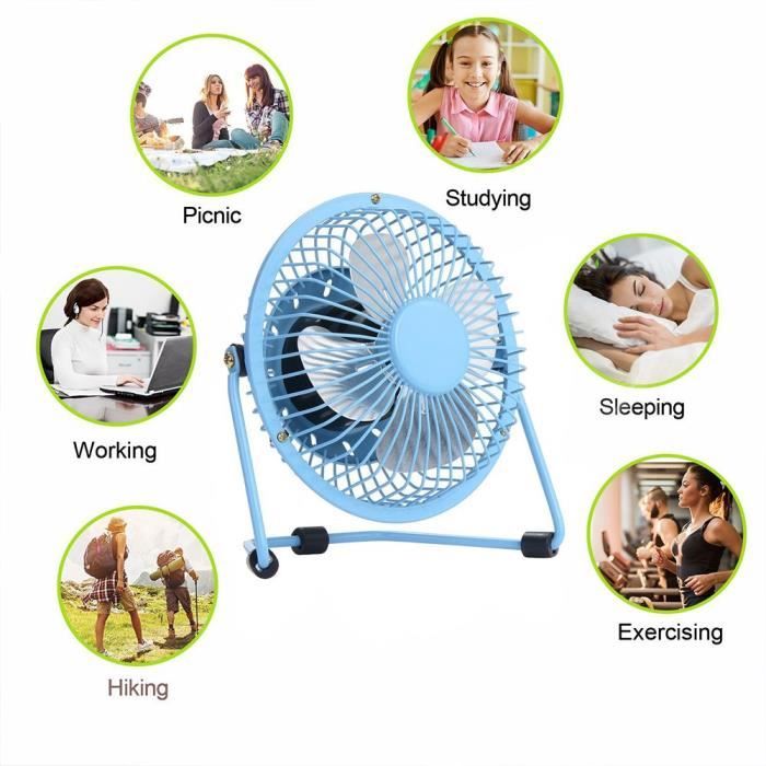 Ventilateur De Bureau Portable USB - 3 Vitesses, Pales En TPE Sûr, Silencieux, Pour Maison, Bureau, Voyage