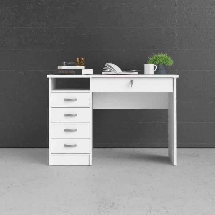Bureau Droit Parisot 3 Tiroirs – Style Scandinave Blanc, Panneaux De Particules