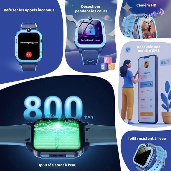 Montre Connectée Enfant/senior 4G GPS - écran Tactile, Appels Vidéo, SOS - Rose
