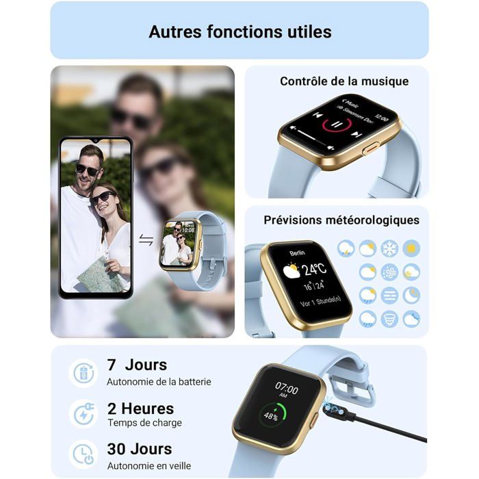 Montre Connectée Homme avec Appel Bluetooth 5.1, Smartwatch avec 100 Modes Sportifs/SpO2/Fréquence Cardiaque/Sommeil/Assistant Vocal - Téléphonie