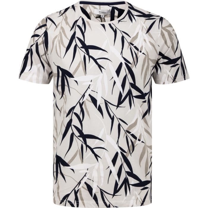 NINES T-Shirt Beige Motif Feuillage Homme