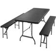 Casaria® Ensemble table et 2 bancs pliant cadre métal 180 cm 8 personnes effet polyrotin intérieur extérieur terrasse-0