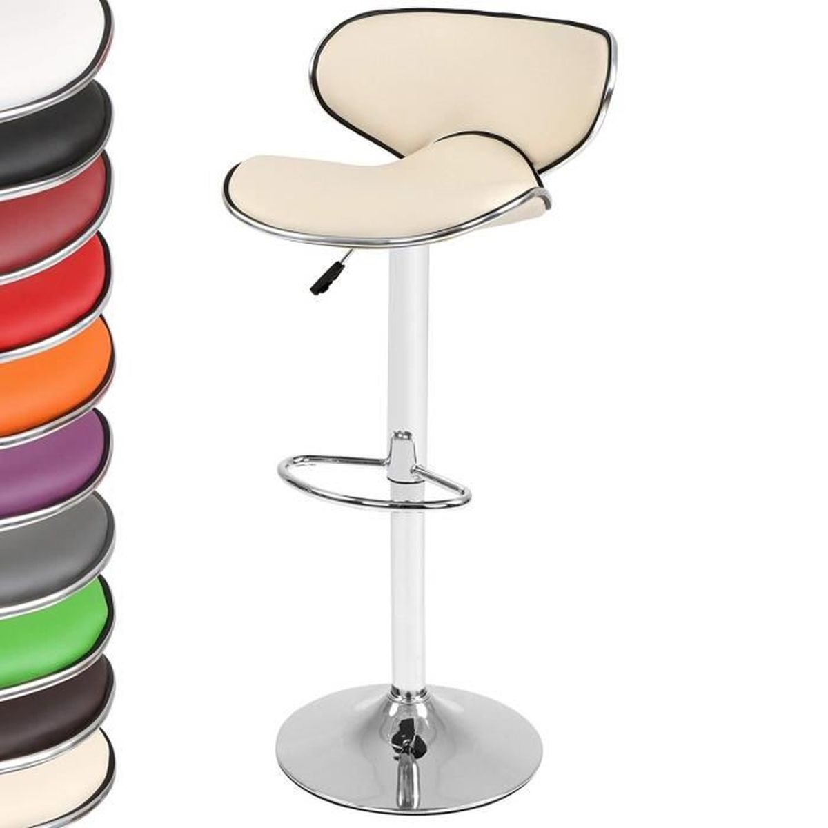 Tabouret de bar Rotatif Réglable en Hauteur en Simili Cuir Beige