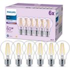 PHILIPS LIGHTING Pack de 6 ampoules LED - PHILIPS - E27 - 60W - Transparentes - Blanc froid - Verre