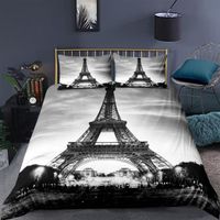 Rétro Paris tour Eiffel Parure de lit 3 pieces 1 housse de couette 220*240cm et 2 taies d'oreillers 63*63cm