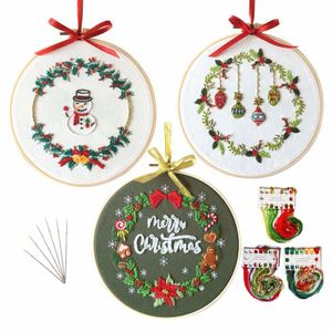 Kit De Broderie Au Point De Croix YEESAM ART - Lot De 3 Motifs Merry Christmas, Pour Adultes Et Débutants, Avec Cerceau, Fils, Aiguilles - 8