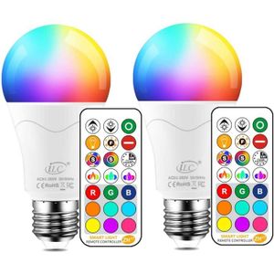 AMPOULE - LED 10W E27 120 Couleurs LED RGBW Ampoule Changement de Couleur Télécommande, Timing et Dimmable RGB+blanc chaud (lot de 2)