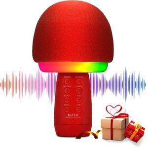 HAUT-PARLEUR - MICRO Microphone Bluetooth Sans fil Rouge - Karaoké