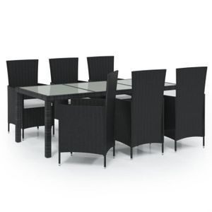 Ensemble table et chaise de jardin Meubles de Jardin en Résine tressée, Salon d'extérieur 6 chaises avec table, Couleur Noir P58
