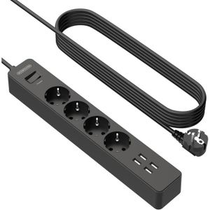 MULTIPRISE Multiprise Electrique Usb, Multiprise Pare Foudre Avec 4 Prises Et 4 Ports Usb, Long Cordon De 3 M, Avec Interrupteurs, Anti [C1181]