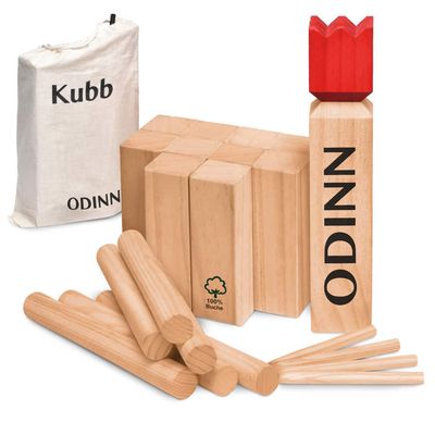 PHIBER-Sports Kubb Jeu d'échecs Viking de qualité supérieure - Bois Massif - avec Sac de Transport Pratique - Jeu d'extérieur - Jeu en Bois pour Enfants et Adultes