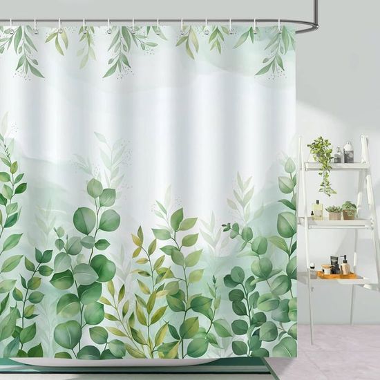 Rideau de douche Feuilles tropicales élégantes anneaux inclus 3D effect