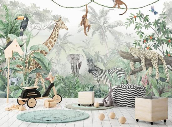 Papier Peint Panoramique Animal De La Jungle Papier Peint Soie 3D ...