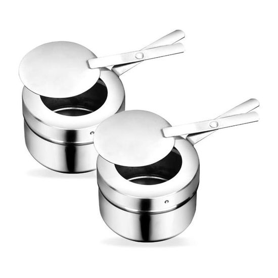 Lot De 4 Récipients à Pâte Combustible En Inox - Avec Couvercle - Diamètre 9 Cm, Hauteur 6 Cm - Pour Fondue, Barbecue, Camping