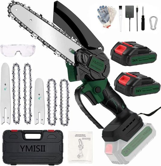 Mini Tronçonneuse Sans Fil Avec 2 Batteries 21V 2000mAh, Moteur Sans Balais, Tronçonneuse à