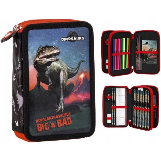 Dino Dinosaurier T-Rex Tyranussaurus Rex Estuche De 2 Compartimentos, 27 Piezas, Relleno (17), Para Niños, Niñas, Azul, 21 X 12 X 4 Cm