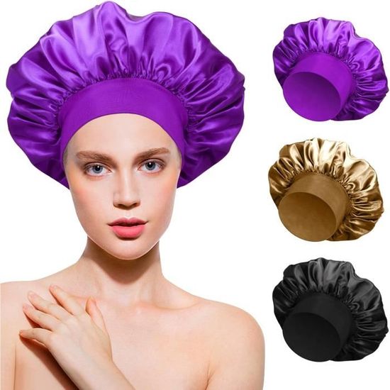 Bonnet De Nuit En Satin Pour Cheveux Bouclés - Double Couche, Large Bande élastique - Protège Cheveux Et Maquillage - 14