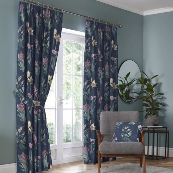 Rideaux 168x183cm Dreams & Drapes - Fleurs Et Oiseaux Roses Sur Fond Ivoire - 2 Panneaux