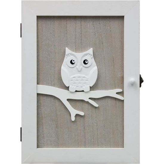 Boîte à Clés Murale En Bois Blanc 'HOME' – Armoire Porte-Clés Décorative 30x20x2.8cm Avec 6 Crochets, Idéale Entrée Maison