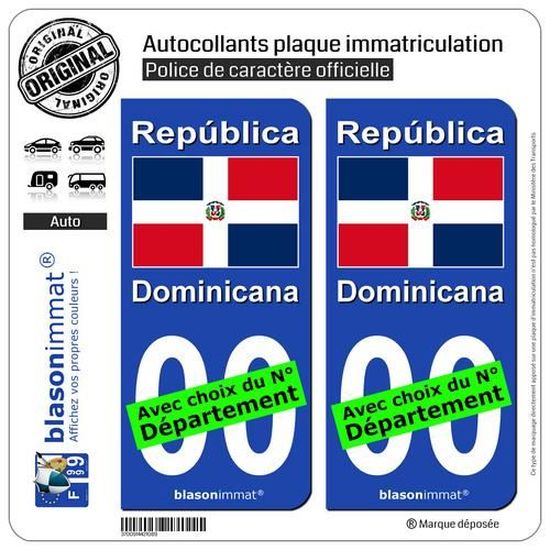 Drapeau 2 Autocollants plaque immatriculation Auto République Dominicaine 