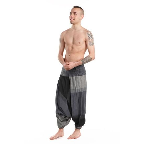 Fantazia - Sarouel homme léger - Sarouel elastique basic ethnic noir gris chine - TU - Noir