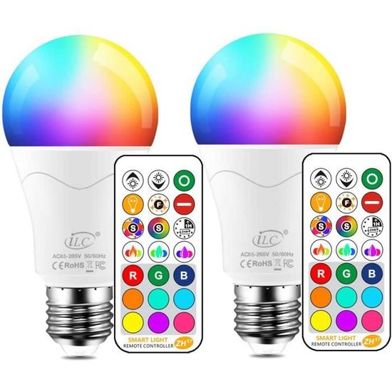 10W E27 120 Couleurs LED RGBW Ampoule Changement de Couleur Télécommande, Timing et Dimmable RGB+blanc chaud (lot de 2)