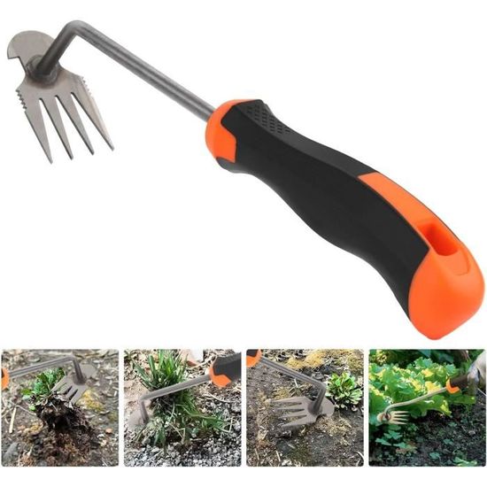 Byffoer Désherbeur Manuel 4 Dents Avec Manche - Outil Jardinage Poignée Caoutchouc