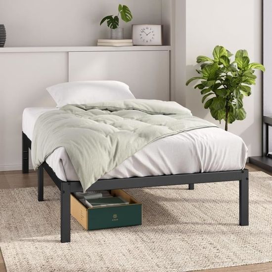 Lit Plateforme Zinus Yelena 140x190 Cm - Structure Métal Noir, Hauteur 36 Cm, Rangement Intégré, Support Lattes Acier