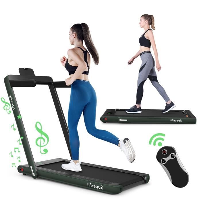 GYMAX Tapis de Course Pliable avec Télécommande & Écran LED, 1-12 KM/H, Grande Surface de Gourse, Jusqu'à 120 KG, Contrôle APP, Vert