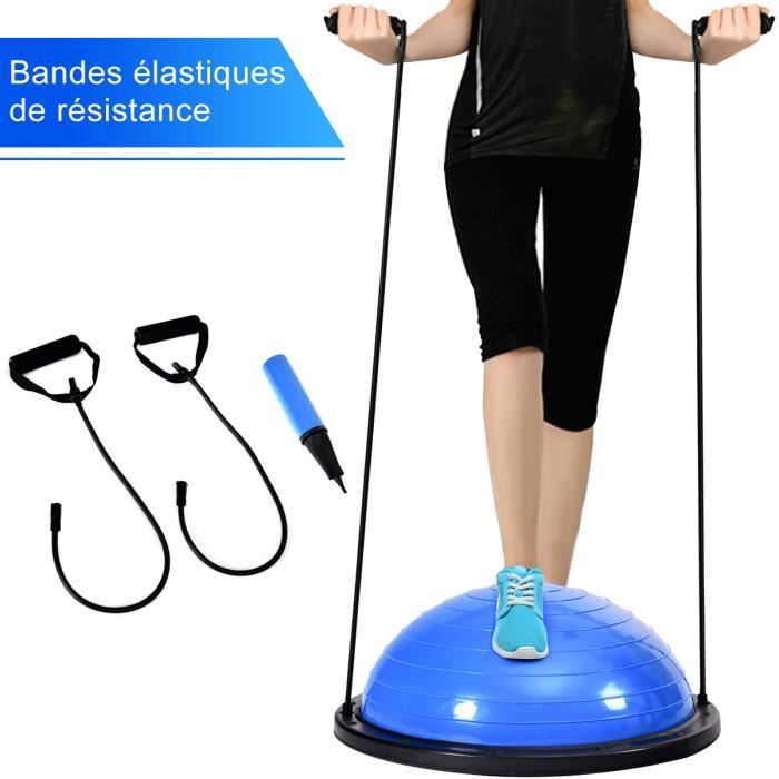 COSTWAY Balance Traîner Ø 59CM Ballon d'Equilibre Exercice du Corps Flexibilité avec Cables de Resistance 80cm en PVC Bleu