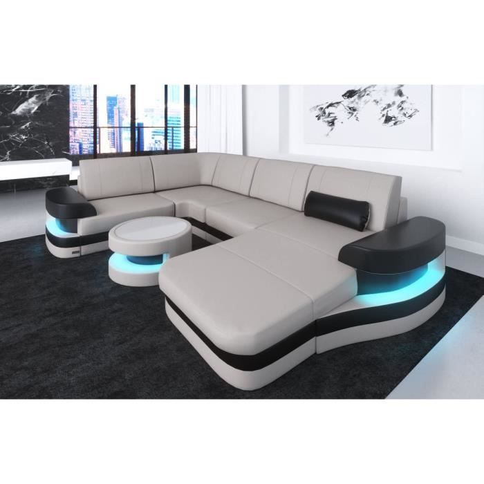 Cuir Intérieur Design Modène en Forme de U Beige-Noir Canapé Coin Canapé Cuir Canapé Designersofa Cuir