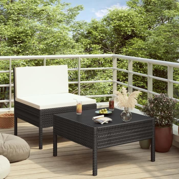Salon de jardin 2 pcs Ensemble repas de jardin Meuble de jardin - avec coussins Résine tressée Noir #E#904