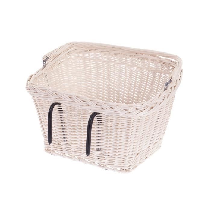 Panier en osier blanc,Panier de bicyclette rétro en osier, Panier de vélo en osier avec poignée de transport Fixation à l'avant d