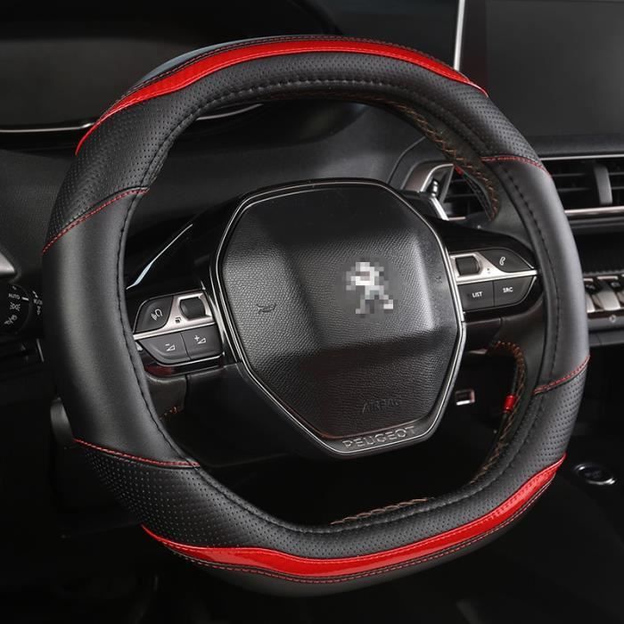 Couvre volant,Pour Peugeot 3008 4008 5008 Rifter Partner couverture de volant de voiture en fibre de carbone + PU cuir- Type Rouge#B
