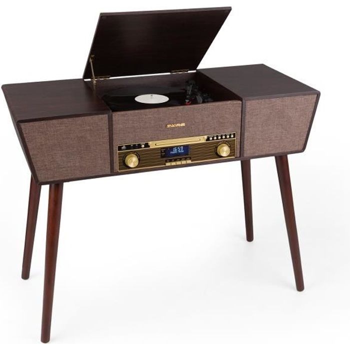auna Belle Epoque 1912 Platine vinyle rétro lecteur CD Bluetooth USB - Tuner DAB+ - FM - Marron