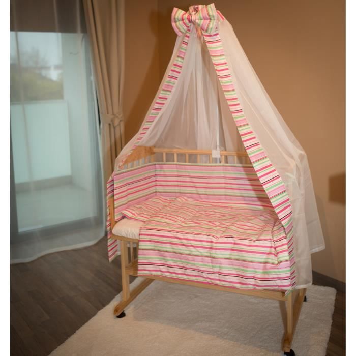 Lit bébé cododo tout compris 90x40cm, rose rayé