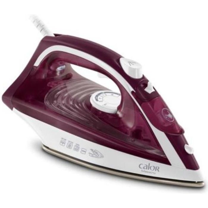 Calor FV1844C0, Steam iron, Ceramic soleplate, 1.95 m, 110 g-min, Bordeaux,White, 35 g-min