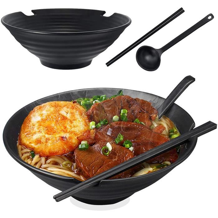 Lot de 2 bols à soupe avec baguettes et cuillères, grand bol japonais pour petit-déjeuner soupe salade et nouilles