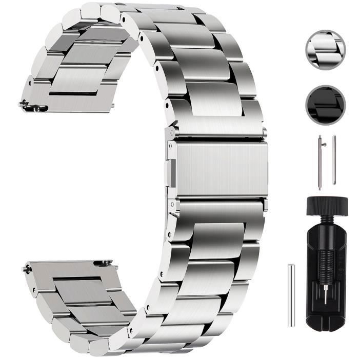 Fullmosa Bracelet pour Montre Connectée en Acier Inox,18mm,Argent
