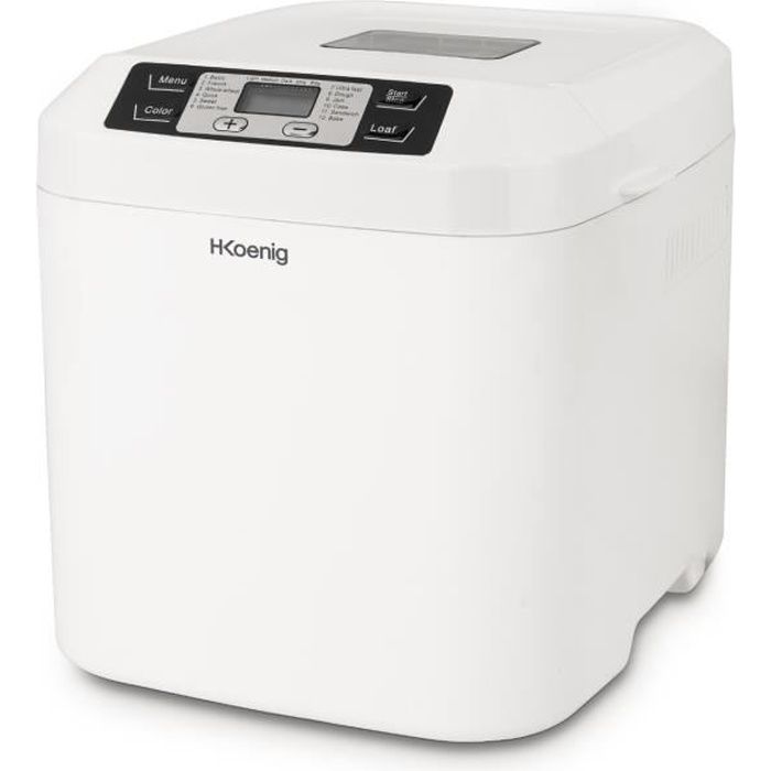 H.KOENIG BAKE320 - Machine à pain - 12 programmes - 3 niveaux de cuisson - 550W - 2 tailles: 650 ou 800g - Ecran LCD