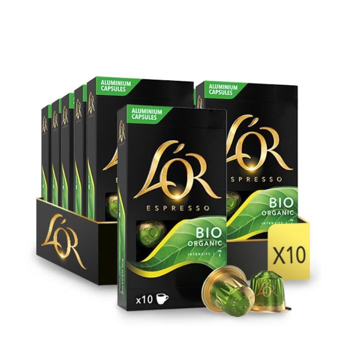 L'Or Espresso Café Bio - 100 Capsules Intensité 9 - Compatibles Nespresso®* - Lot de 10 x 10