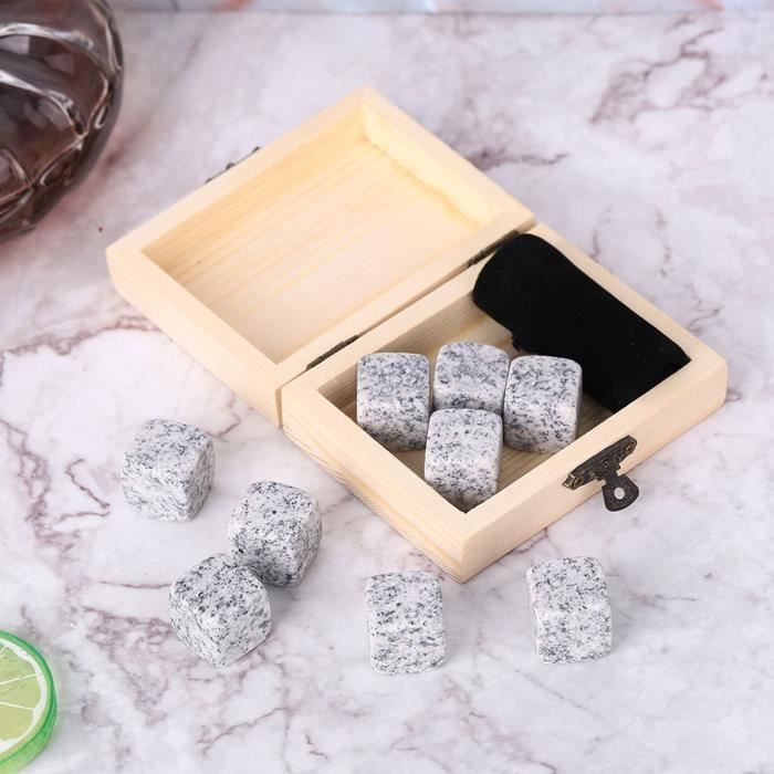 ART-Lv.life☀9Pcs Whisky Vin pierres glaciales Set Boisson À La Maison Refroidisseur Roches Boîte En Bois Sésame Blanc☀GOL
