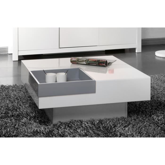 Miliboo - Table basse design laquée blanche plateau gris amovible TEENA