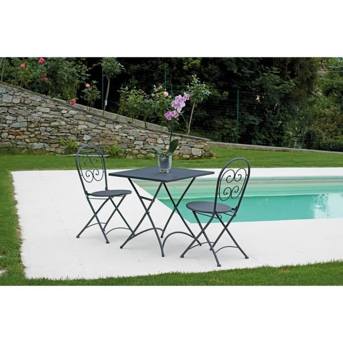 Ensemble de jardin table pliante + 2 chaises en fer forgé coloris gris - A USAGE PROFESSIONNEL