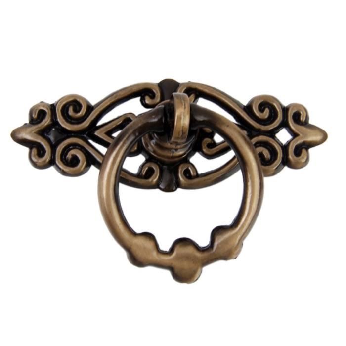 Poignee simple Poignee en style retro chinois a trou simple pour les meubles en metal Bague retro, Couleur: Cuivre rouge antique