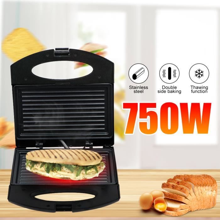 Gaufrier Appareil à Croque Monsieur Grill Barbecue Panini Sandwich Burger 750W