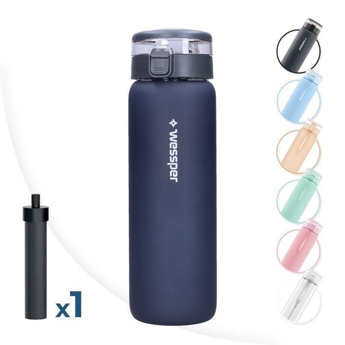 Gourde Filtrante Wessper ActiveMax Clarti Glass Sans BPA, Borosilicate avec Filtre 680 ml - Gris + 1x Cartouche filtrante