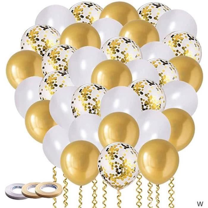 QQ22996-60 PCS Ballon Or, Ballon Anniversaire, Ballons Marriage, Doré Ballons Confettis, Ballon Blanc Fête Ballon pour Décorations