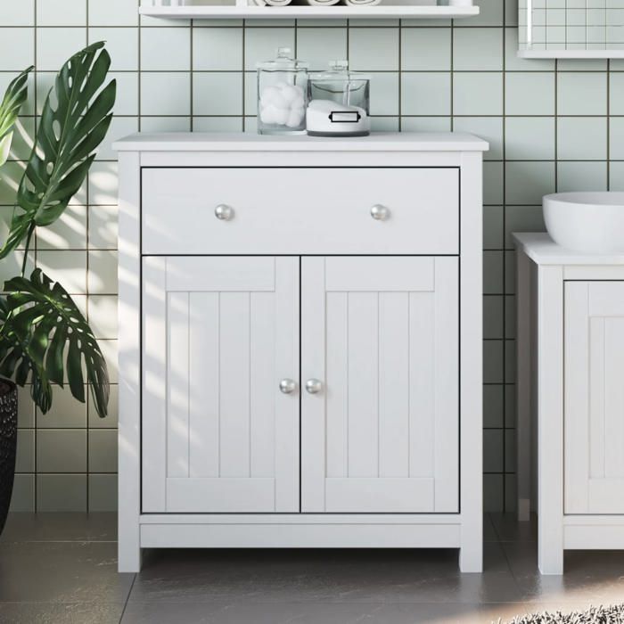 vidaXL Armoire de salle de bain BERG blanc 695x34x80 cm pin massif 358542